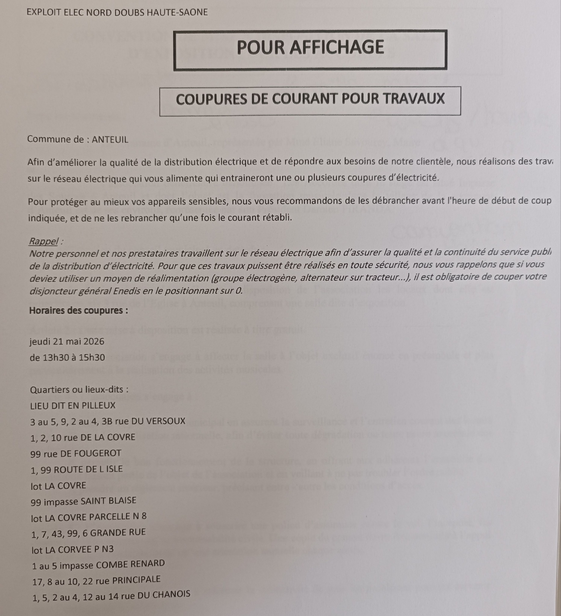 Coupure d'électricité