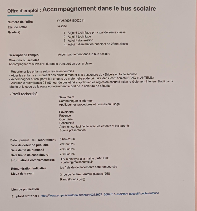 La mairie d’Anteuil recrute !