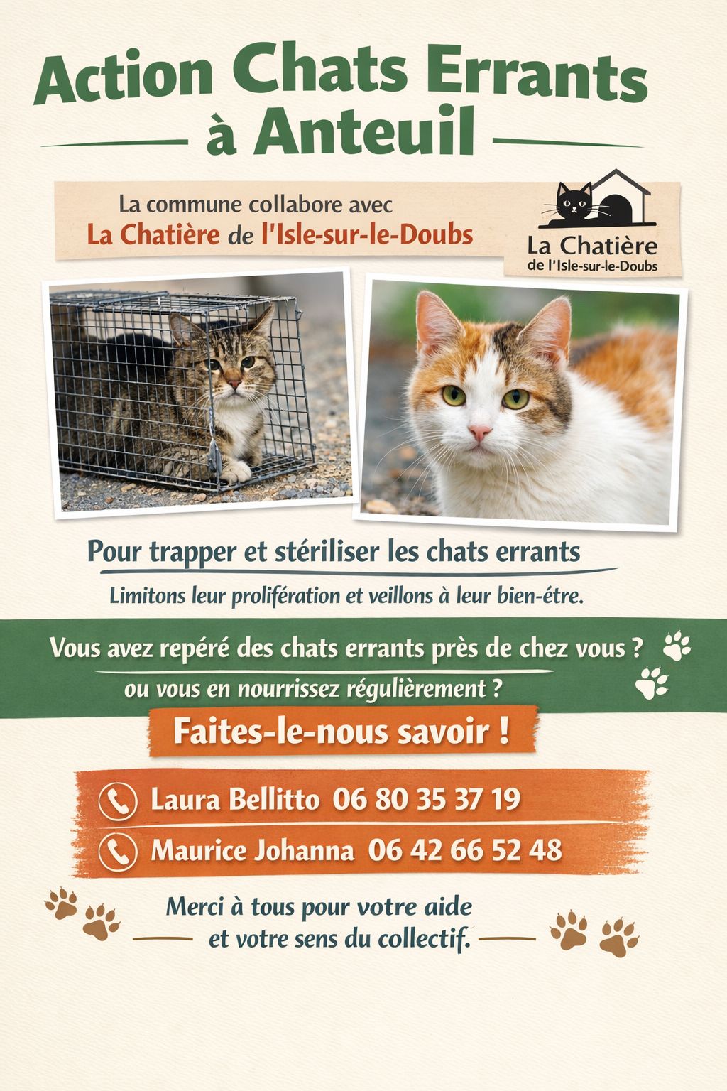 Actions chats errants Anteuil Glainans Tournedoz en partenariat avec la Chatière.